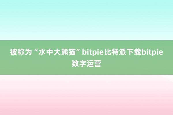   被称为“水中大熊猫”bitpie比特派下载bitpie数字运营