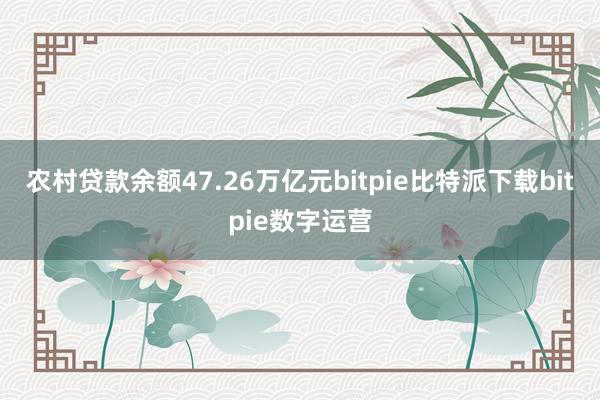   农村贷款余额47.26万亿元bitpie比特派下载bitpie数字运营