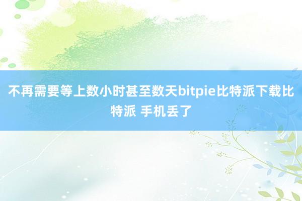 不再需要等上数小时甚至数天bitpie比特派下载比特派 手机丢了