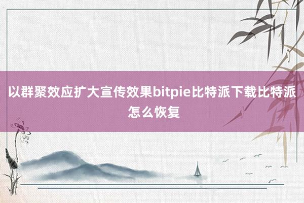   以群聚效应扩大宣传效果bitpie比特派下载比特派 怎么恢复